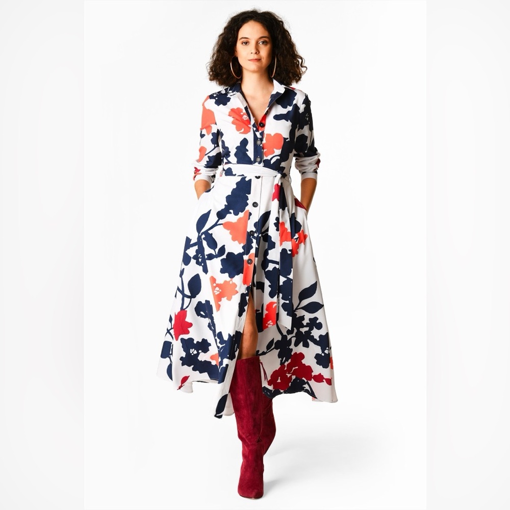 Eshakti Floral print tie crepe shirtdress 🤍